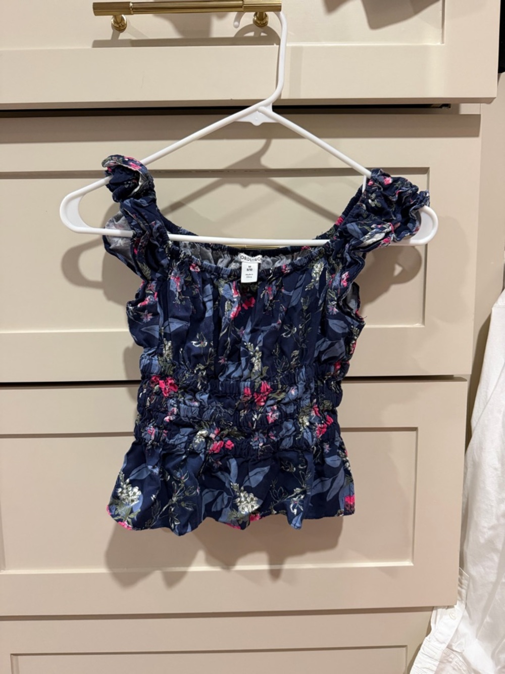 Nordstrom Navy Floral Smocked Tank Top